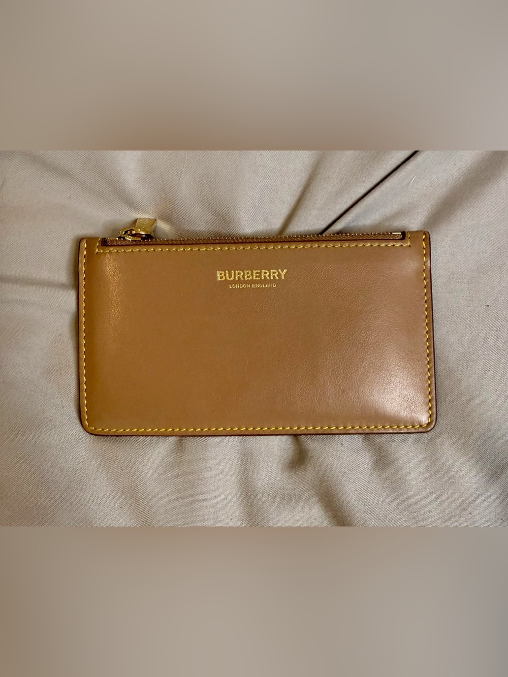 Burberry Leather Zip Card Holder Coin Purse - Taupe/Yellow